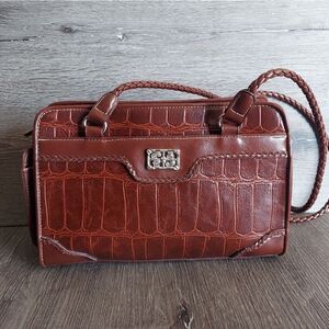 Bueno Faux Croc Satchel Shoulder Bag Brown Braided Straps